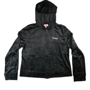 Vtg Juicy Couture Black Velour ZipUp Jacket Y2K Sz XL 2000s McBling Athleisure